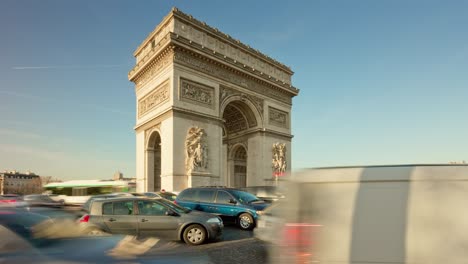 france paris sunny evening arch de triumph traffic circle panorama 4k time lapse