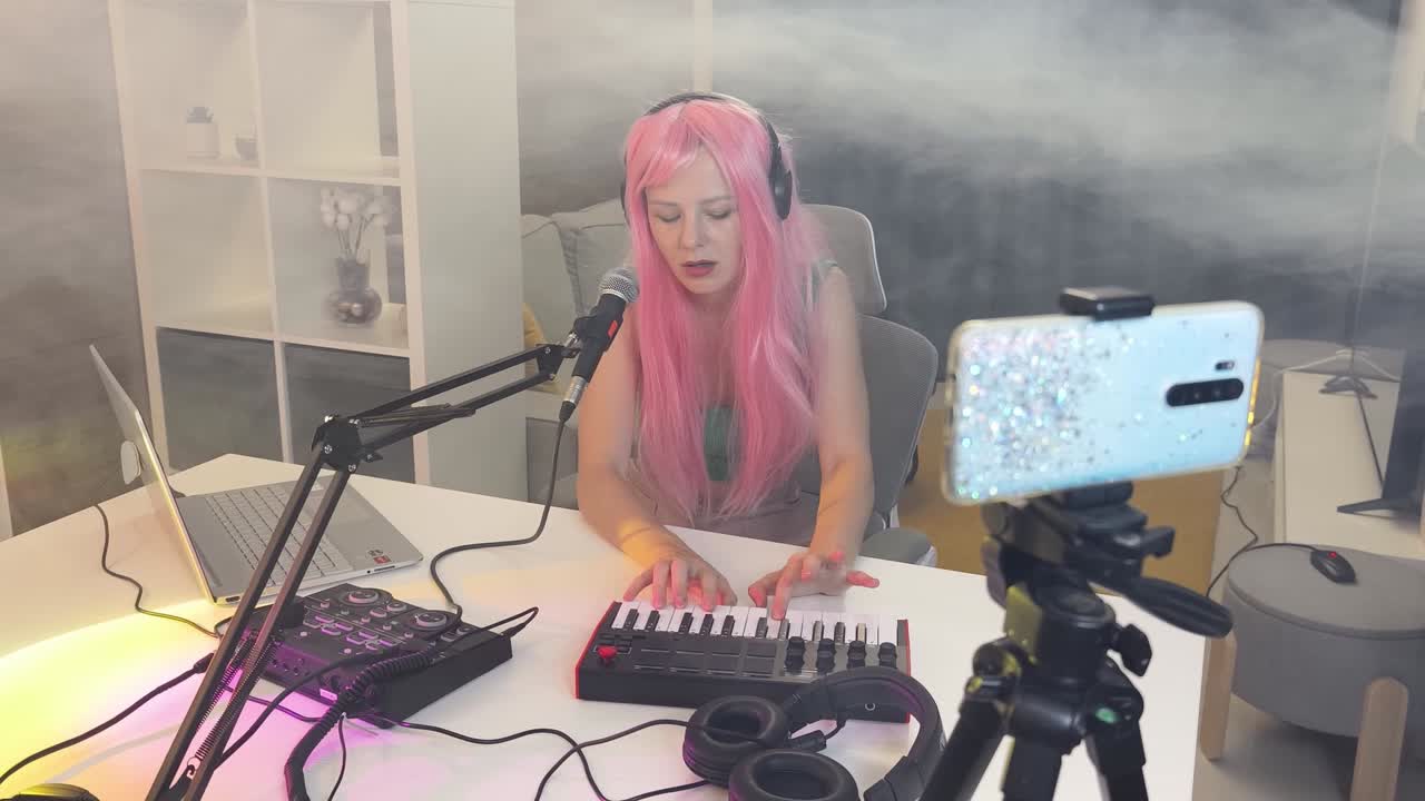 mujer tocando música en un teclado