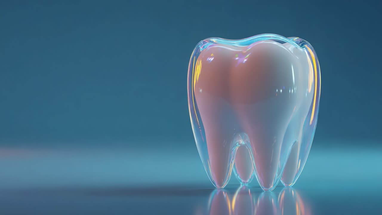 A Stunningly Rendered Transparent Tooth Object Highlighting Dental Aesthetics and Oral Health, Perfect for Educational and Creative Applications in Dentistry