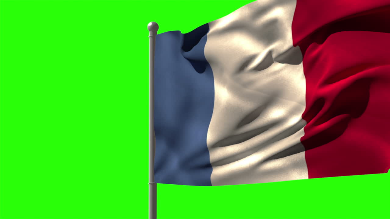 프랑스 국기가 발 기둥에 흔들리고 있다.