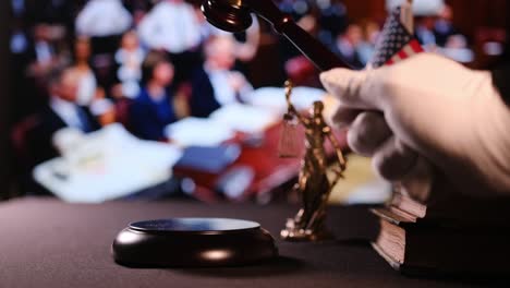 justice in the courtroom, judge hitting the gavel