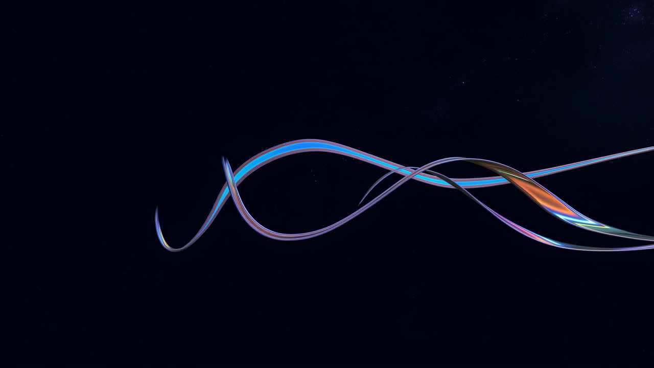 Dynamic Abstract Iridescent Ribbons Flowing in Dark Space