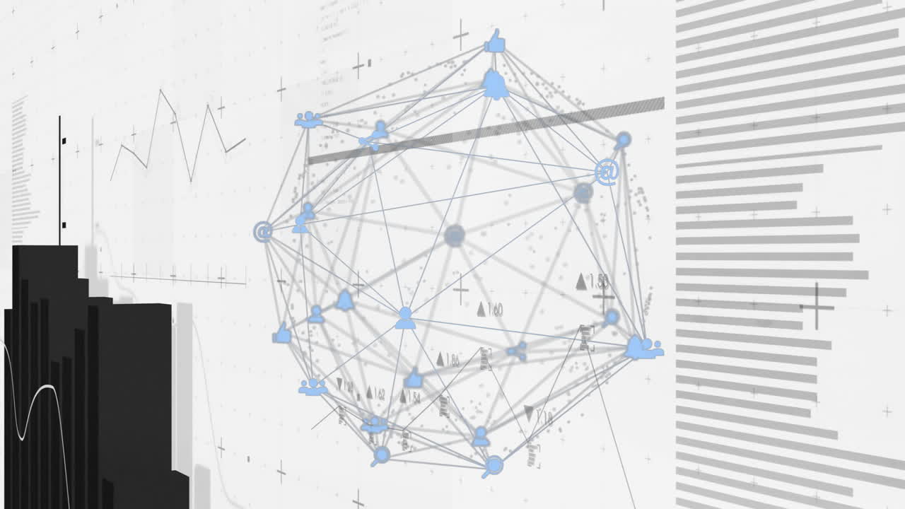Processing data and connecting network, animation over geometric background