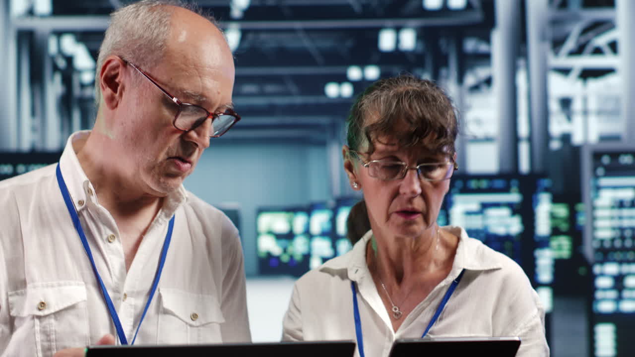 compañeros de trabajo chequeando las partes del servidor