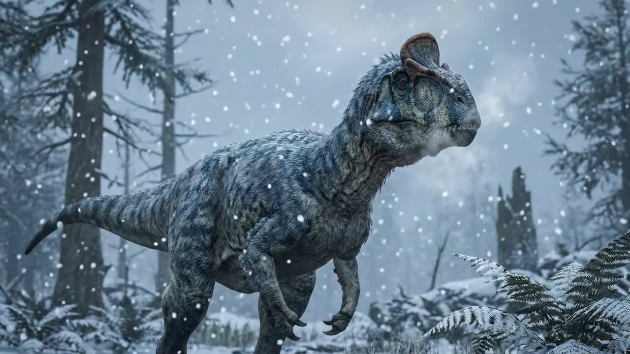 Dinosaur in a winter environment