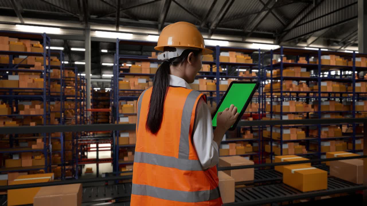 trabajador de almacén que utiliza una tableta