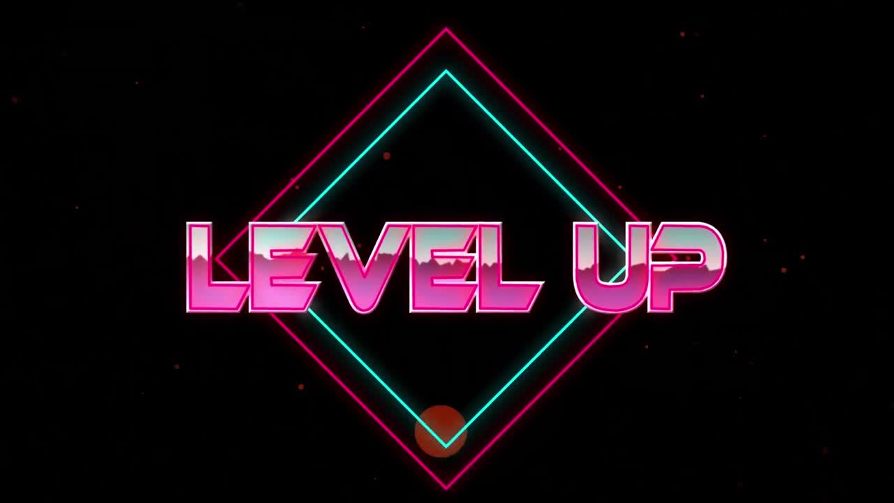 animación de texto de nivel superior sobre formas geométricas en movimiento