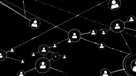 animation of network of connections with icons on black background