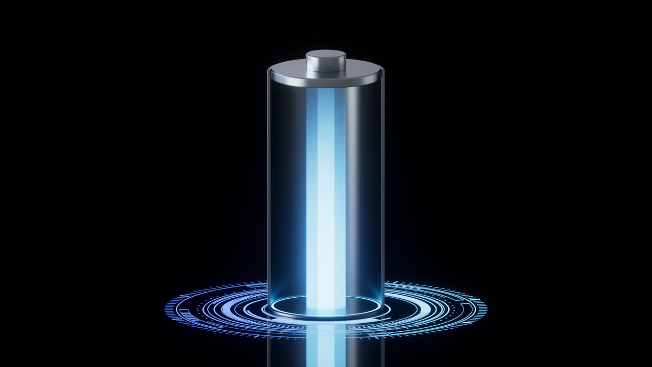 검은색 배경에 3d 빠른 충전 배터리, 에너지 기술 개념, 3d 렌더링