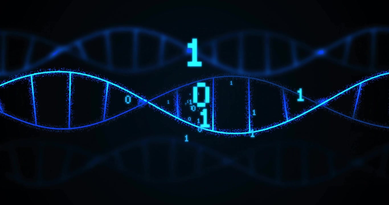 Wave strand appearing initiating bits clustering forming helix oscillating visualizing data flow
