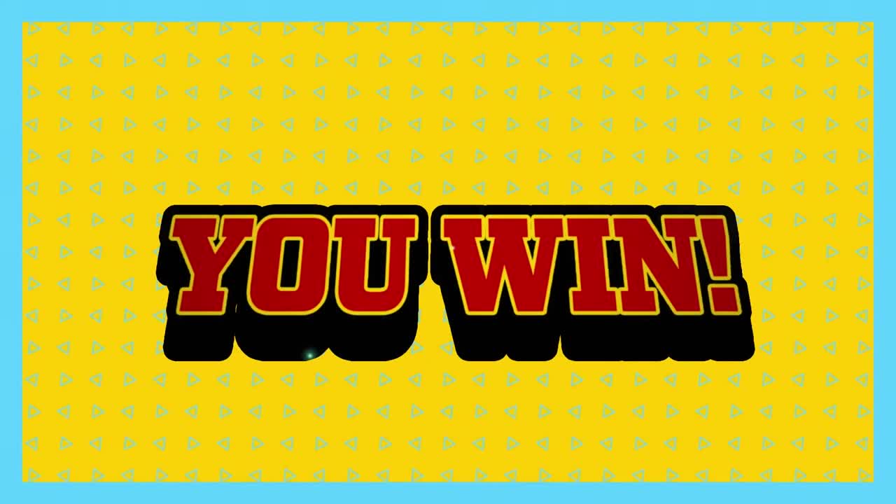 빨간 텍스트의 애니메이션 당신이 승리, 파란 모양을 움직이는 노란색 배경에 폭발 이상