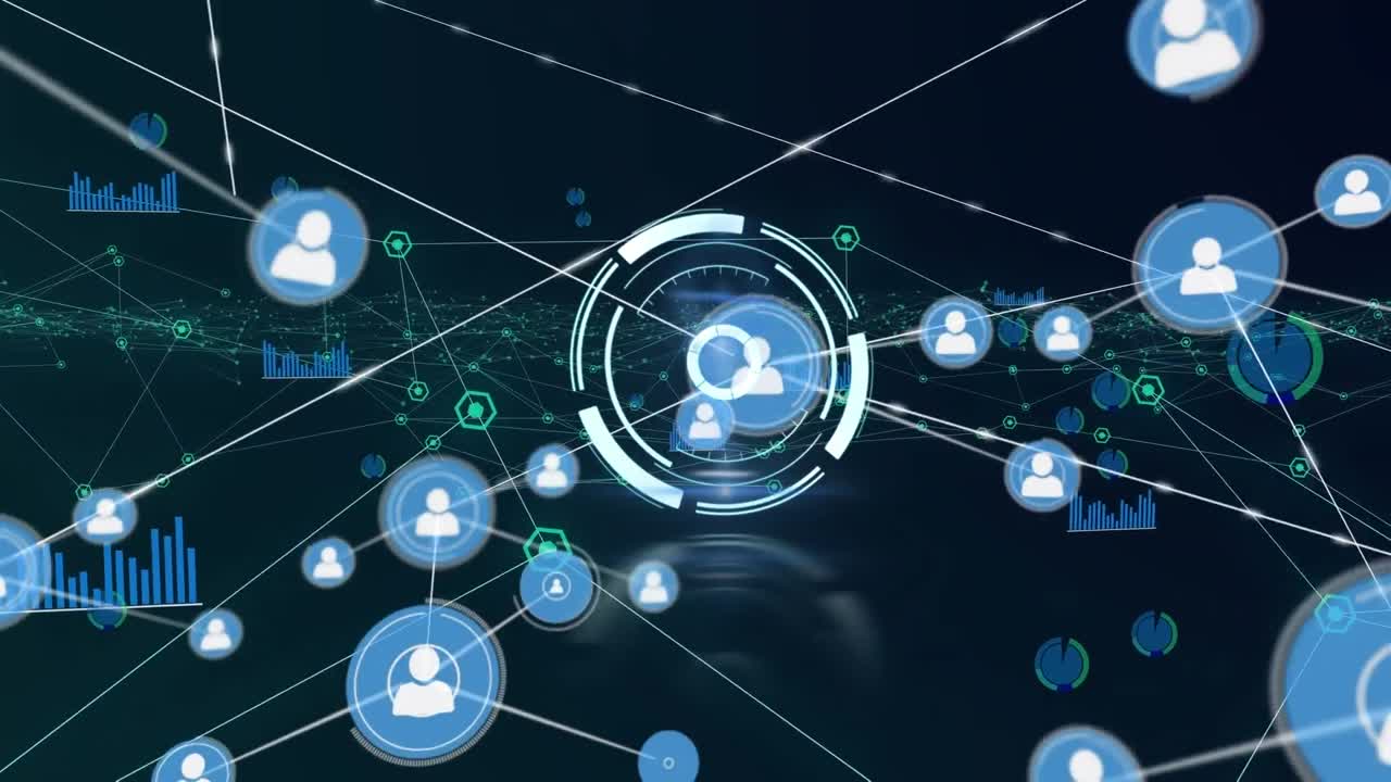 아이콘으로 연결된 네트워크를 통해 범위의 애니메이션