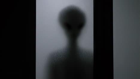 silhouette of an alien behind frosted glass