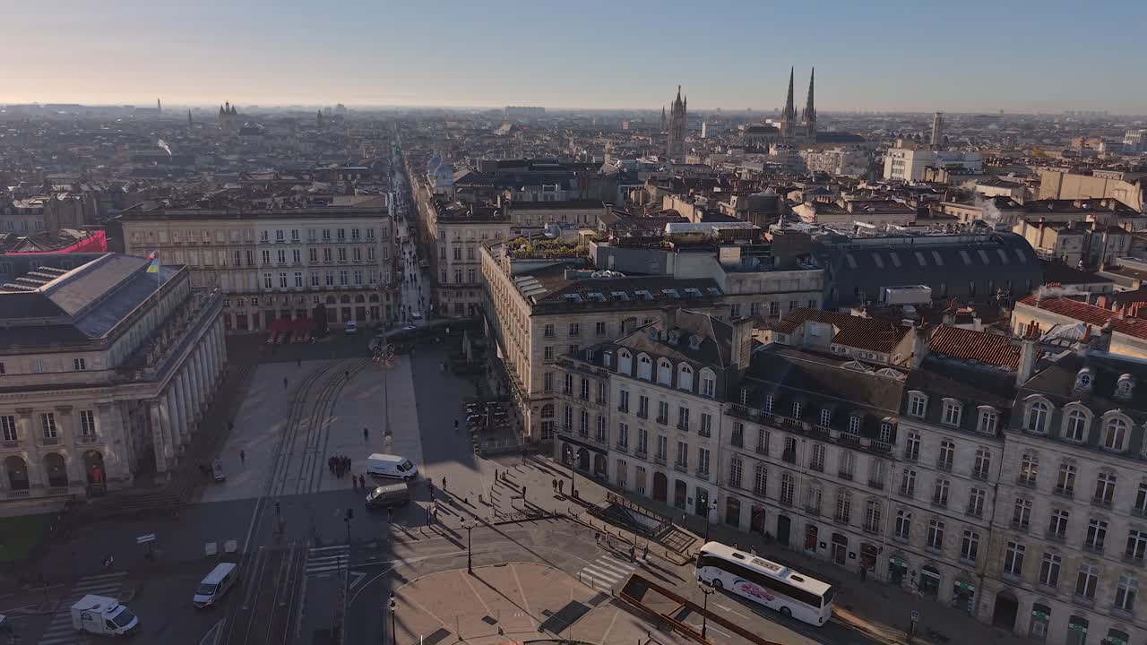 Aerial view of Bordeaux city architecture over Tourny place at sunset