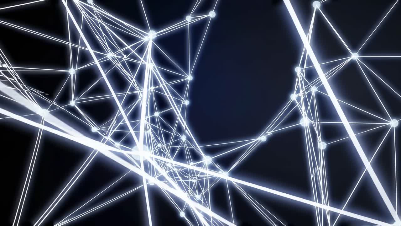Abstract network of glowing lines and nodes, viewed from a dynamic angle, resembling a futuristic