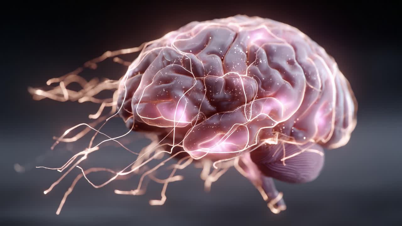 A Captivating Visualization of a Human Brain with Pulsating Energy Waves Representing Neural Activity and Connectivity in an Artistic Form