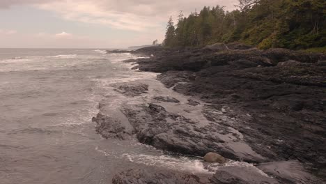 drone shot of vancouver island west coast shoreline at port renfrew