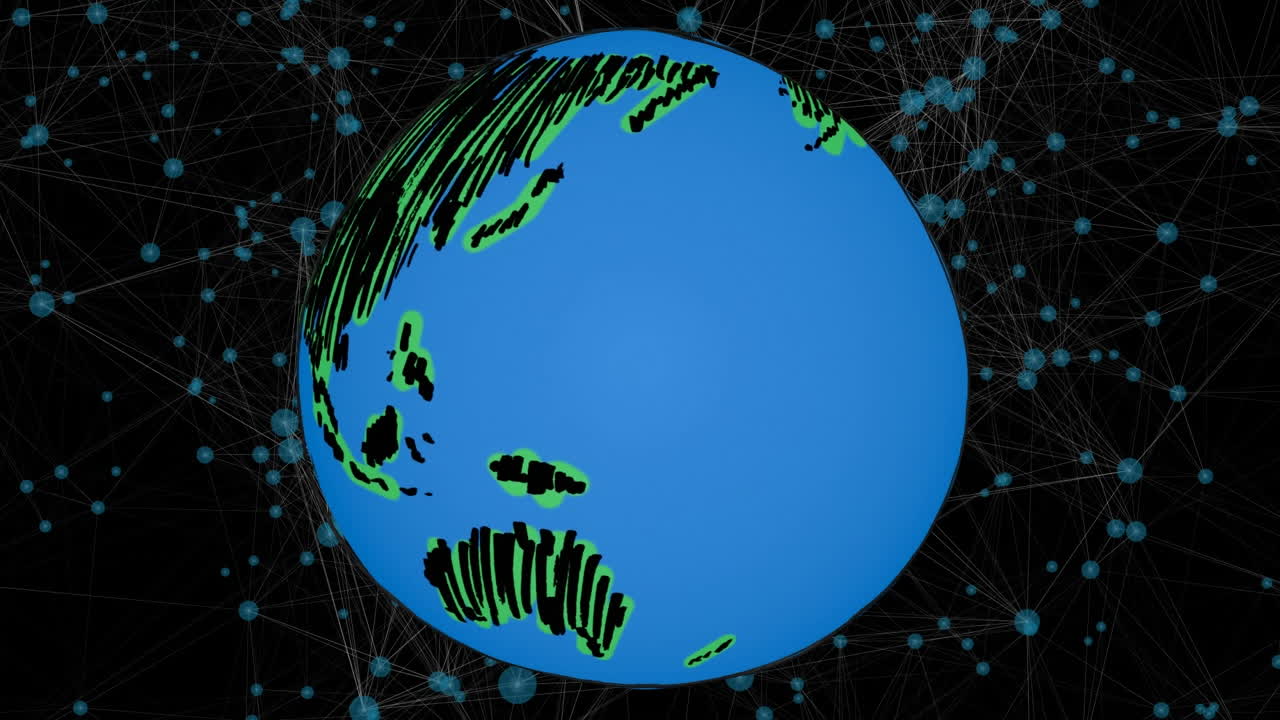 검은색 배경에 지구를 가진 연결 네트워크의 애니메이션