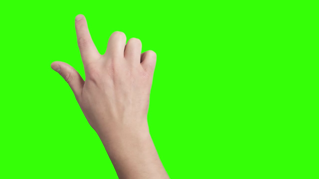 남성 손 모형 제스처,, 스크롤, 스와이프,  및 녹색 화면 배경에 두 번