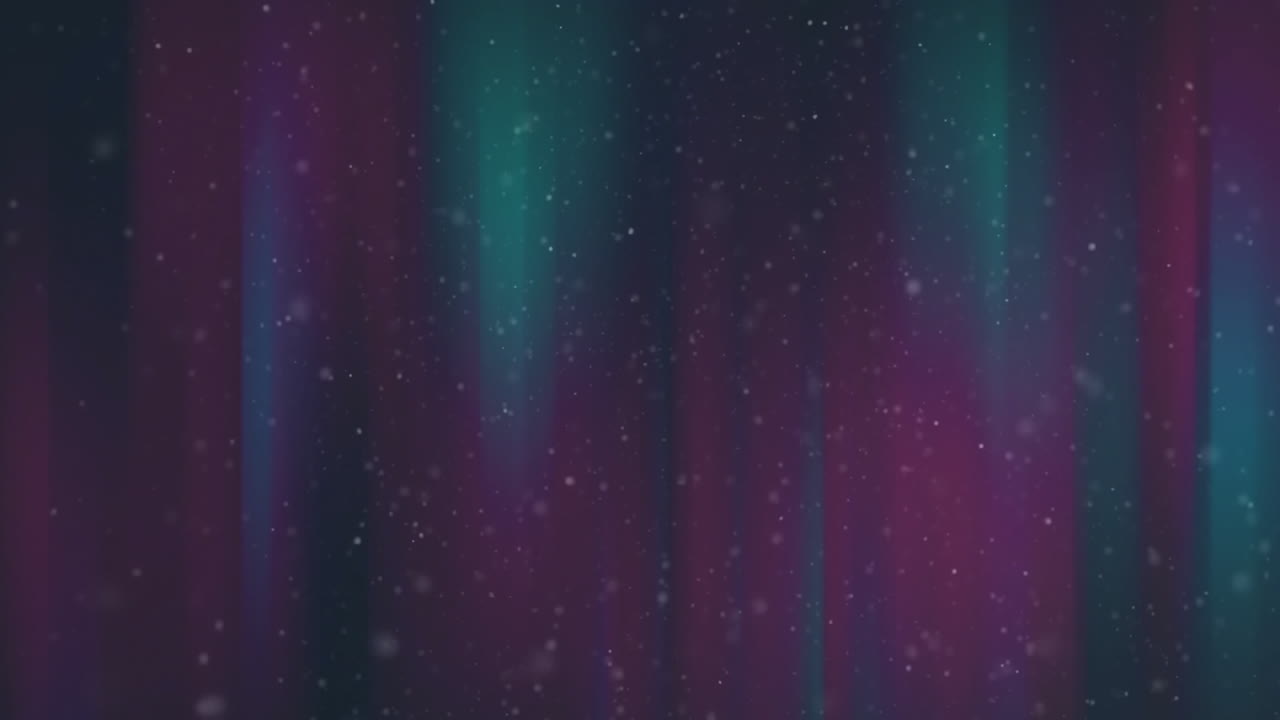 Falling snowflakes and colorful aurora creating animation in serene night sky
