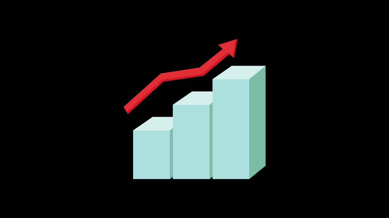 Animated 3D Bar Chart with Red Upward Arrow Showing Growth