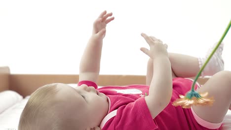 Baby-playing-with-a-flower-trying-to-take-it