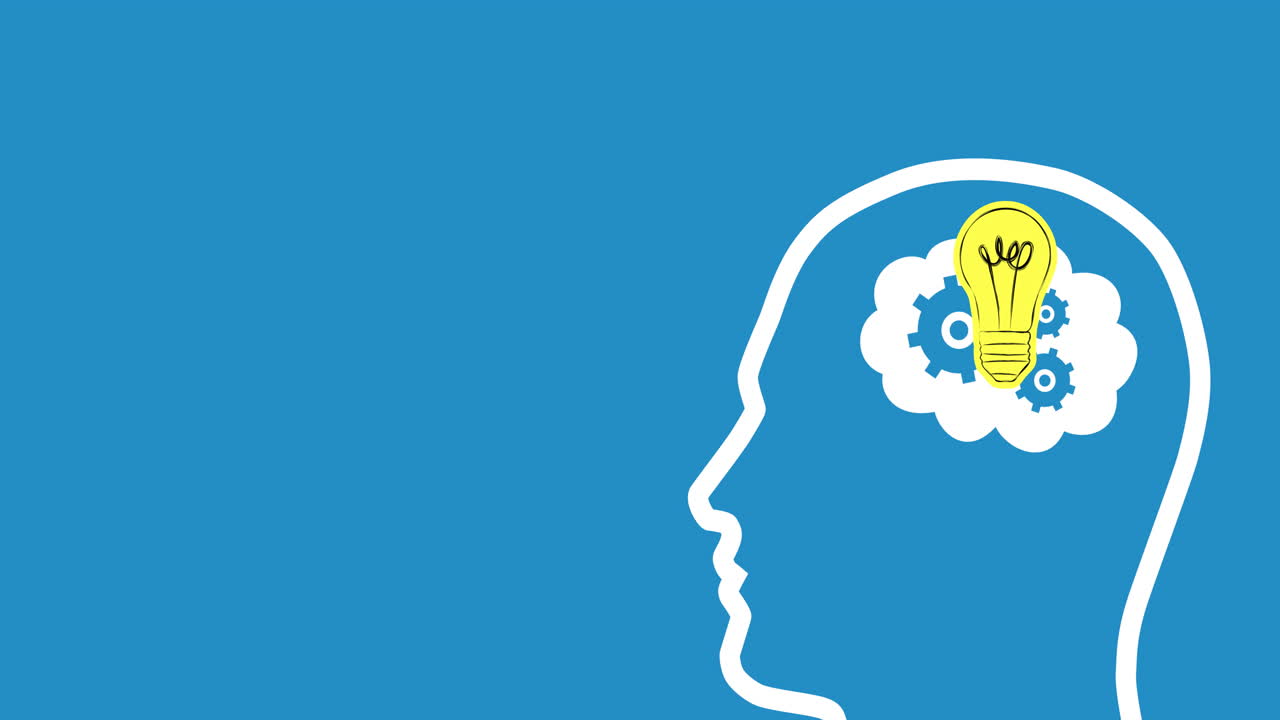 Digital animation of yellow bulb over human head model against blue background