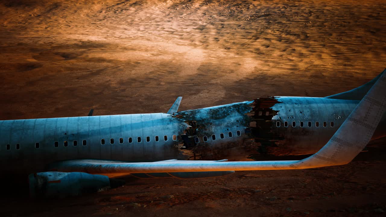 사막에서 버려진 분쇄된 비행기