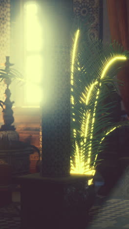 glowing palm tree in a moroccan interior