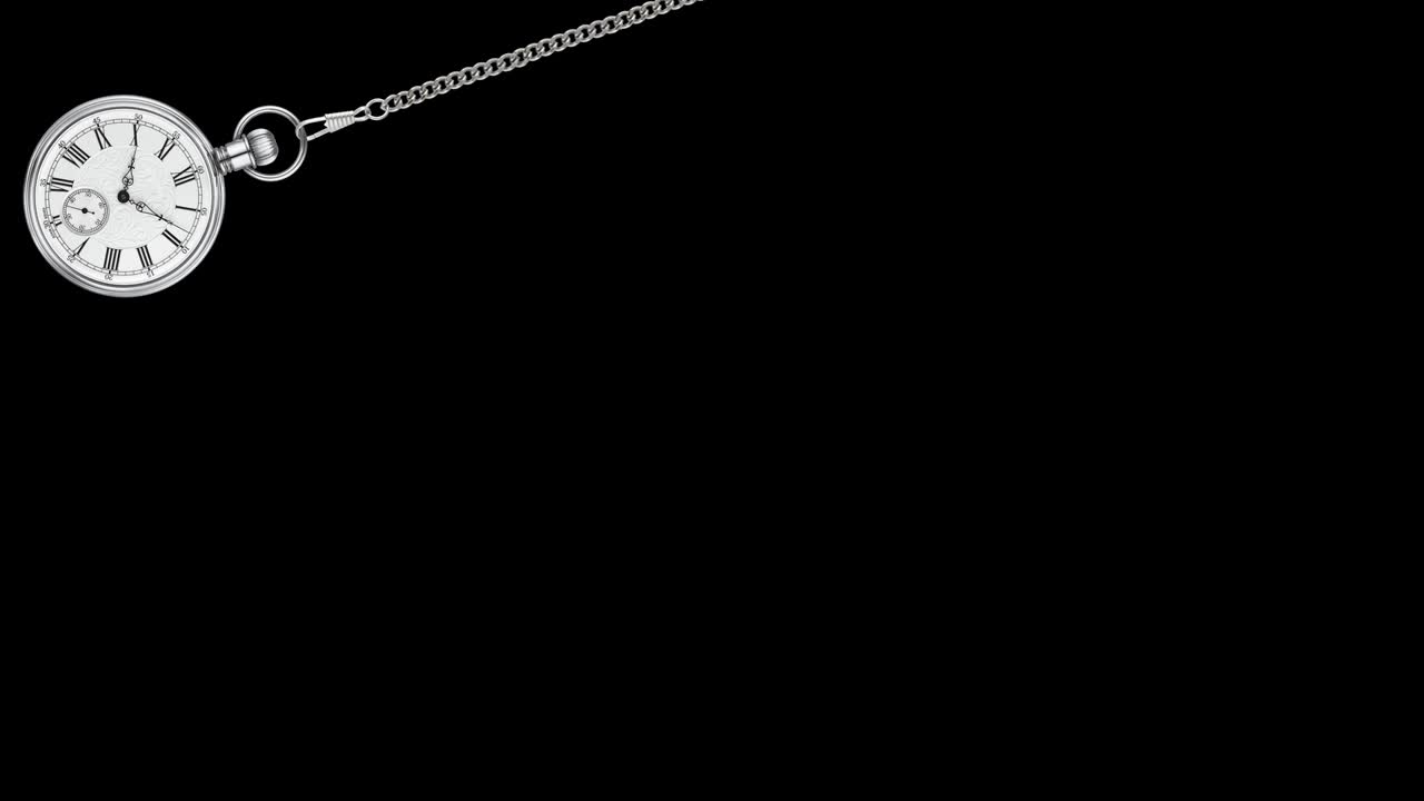 Pendulum of pocket watch. Looping. Transparent background, alpha channel 4K stock video.