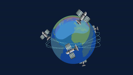 Animación-Del-Globo-Con-Satélites-Sobre-Fondo-Azul