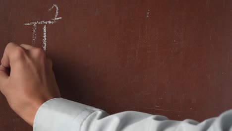 Hand writing math equations on a chalkboard