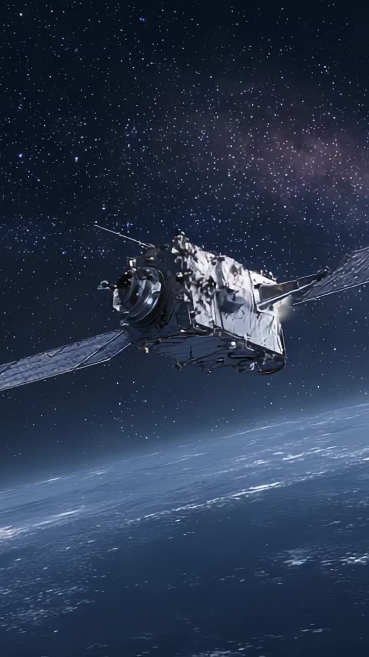 Exploring the Vast Cosmos: A High-Resolution Capture of a Satellite Orbiting Earth, Showcasing Technological Marvels Against the Majestic Night Sky