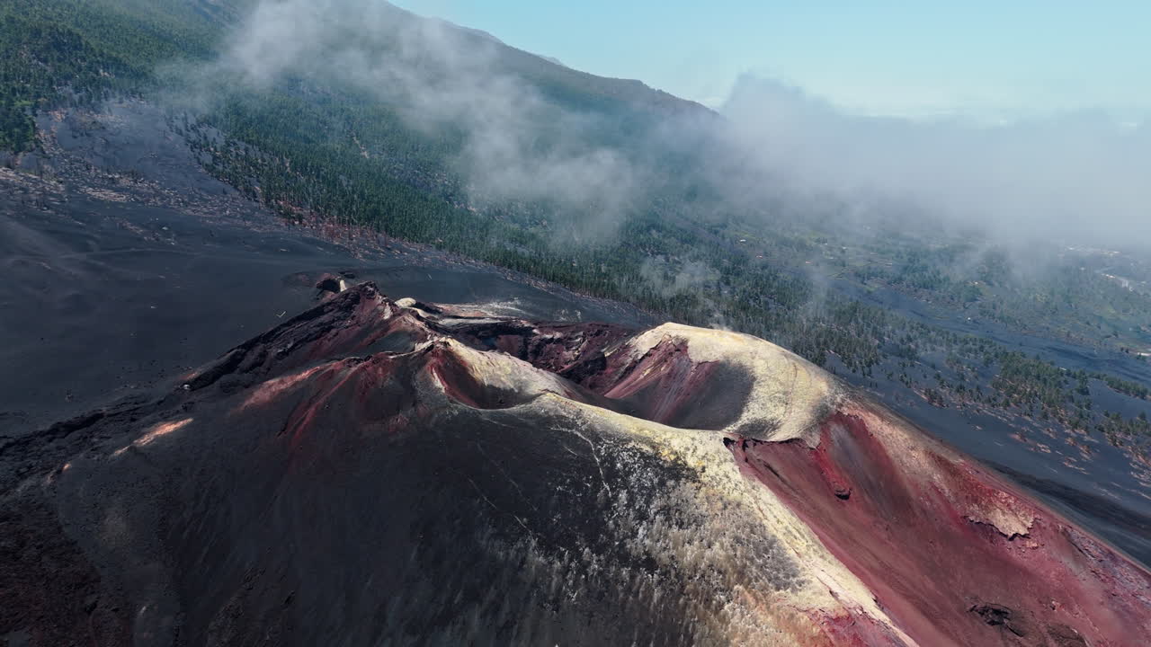 Aerial view of Cumbre Vieja, extinct volcano in La Palma, serene landscape