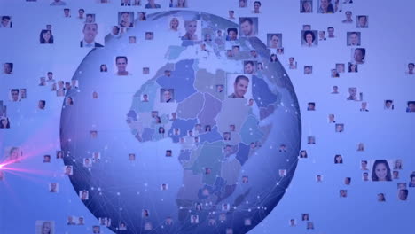 global network of diverse professionals over rotating digital earth animation