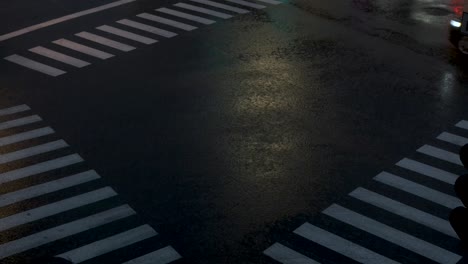 cruce bajo fuertes lluvias con coches y peatones pasando por