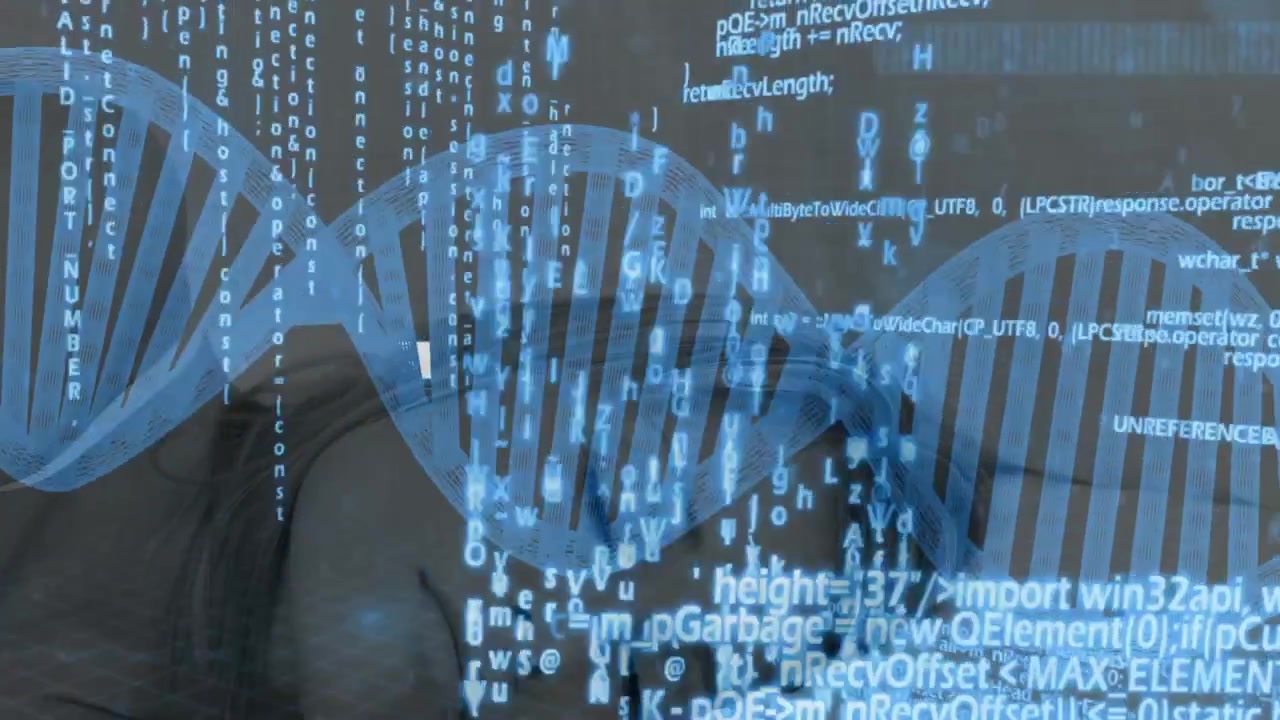 Digital DNA Helix Overlaying Sleeping Person