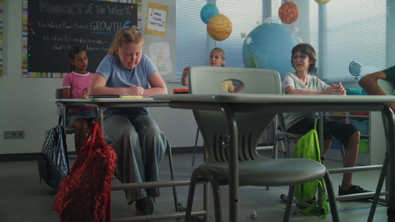 Sad School Girl Suffering From School Bullying Peer Harassment From Classmates