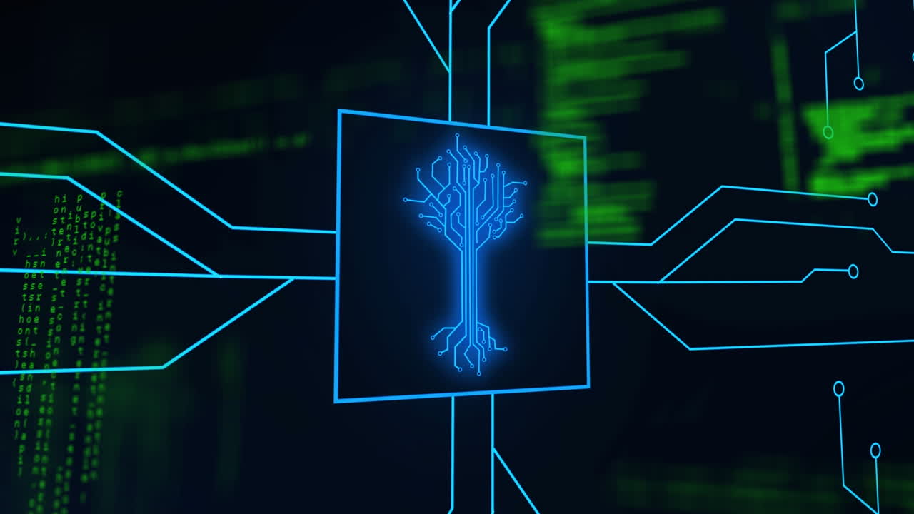 Animation of integrated circuit over data processing on digital screen