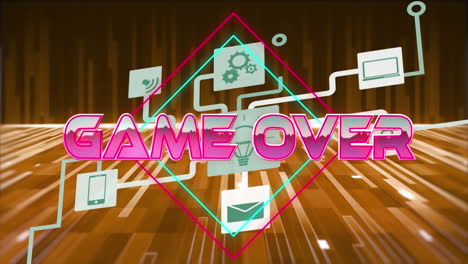 animación del juego sobre texto sobre red de conexiones y formas sobre fondo negro.