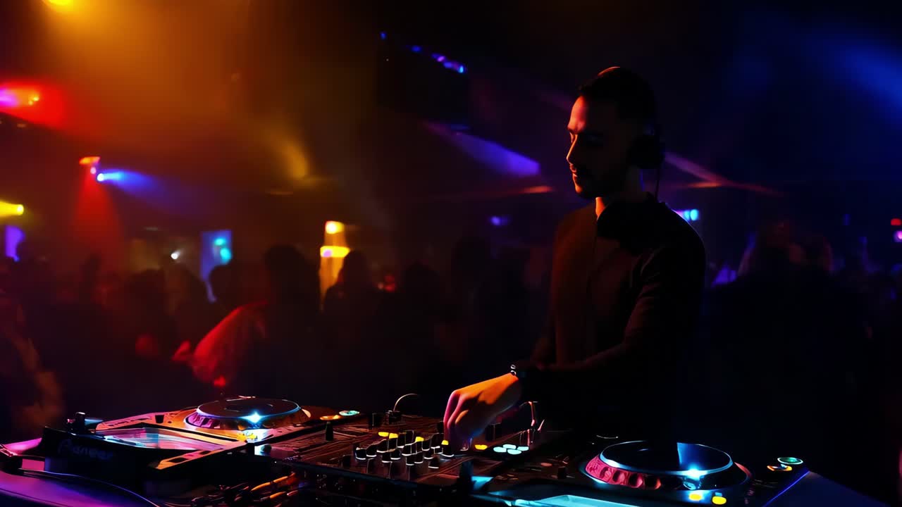 DJ tocando música en un club nocturno