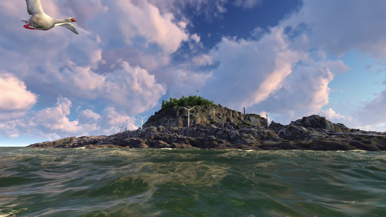 Island with Wind Turbines