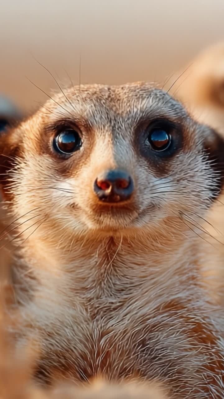 Primer plano cautivador de un suricato: una expresión encantadora que muestra las características únicas y la naturaleza entrañable de este animal social en su hábitat natural.