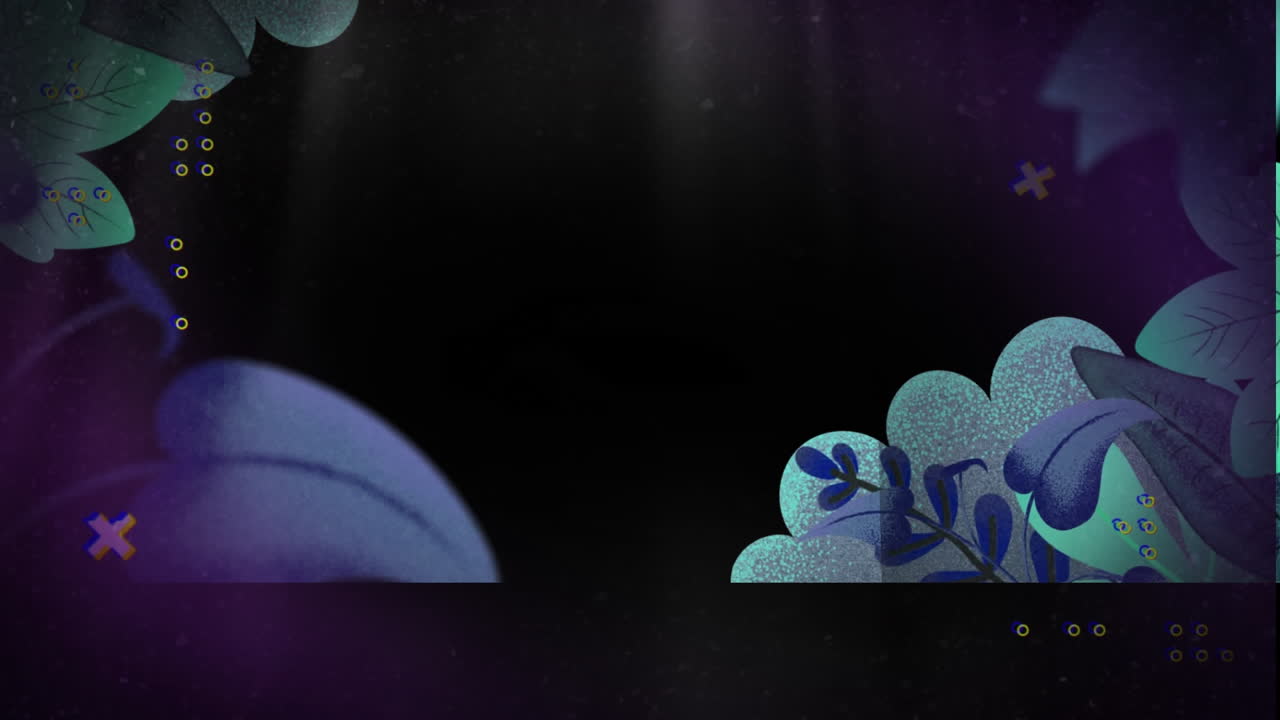 анимация зеленых растений и неоновых фигур на черном фоне