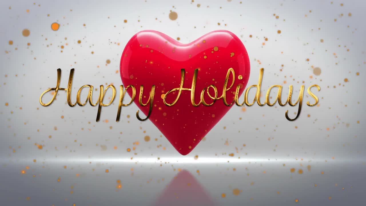 animación de felices fiestas texto sobre el corazón pulsante