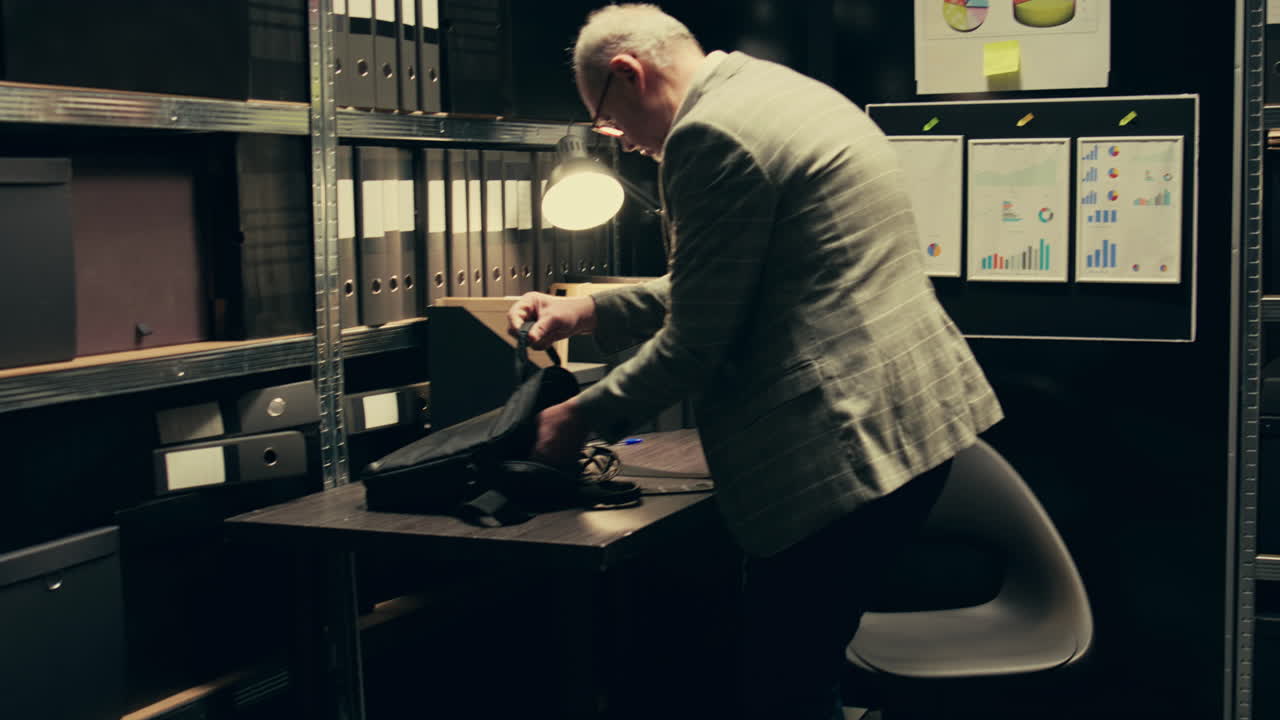 개인 검사가 법의학적 증거를 교차 검사하기 위해 노트북을 열고