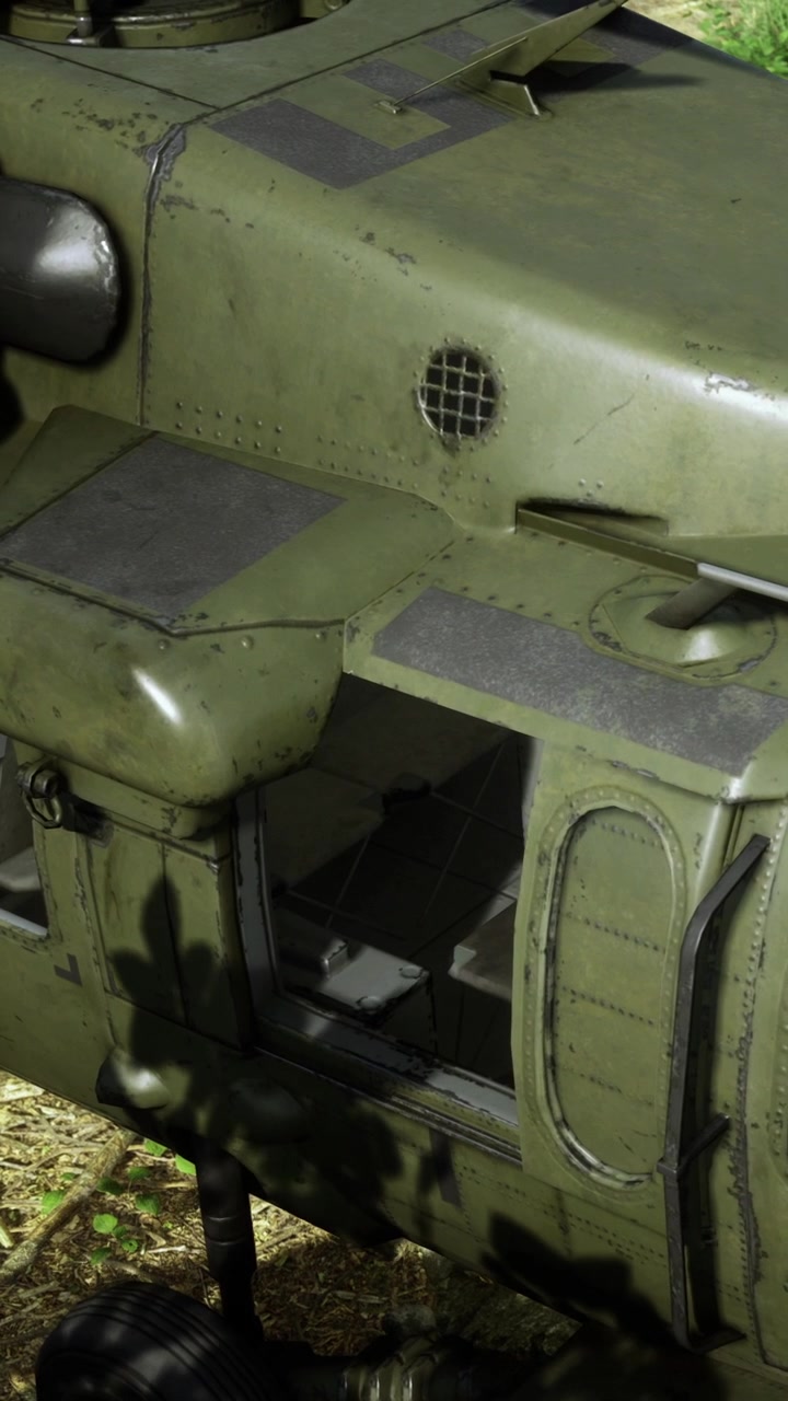Military helicopter on ground in forest area during daytime operations