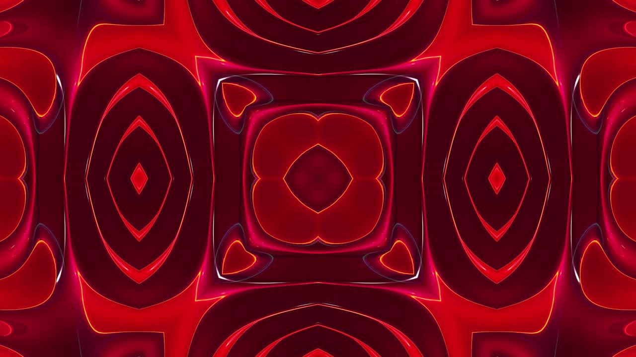 patrón ondulado líquido como el caleidoscopio con ondas rojas. 3d elegante abstracto en bucle bg, estructura simétrica ondulada de vidrio líquido brillante. animación fluida colorida de moda de 4k.
