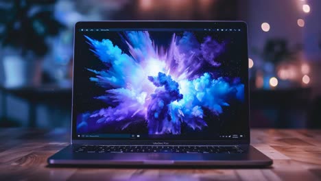 laptop on a table at night