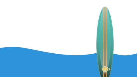 animation of wave and surfboard over white background